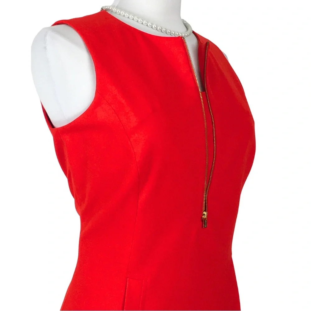 Calvin Klein Orange Red Front Zipper Sleeveless Pockets Sheath Midi Dress 10 - Picture 6 of 16